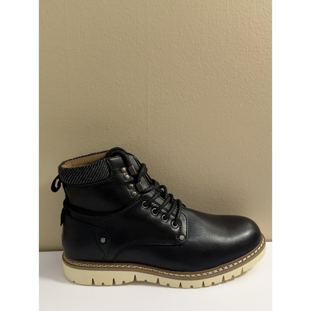 Steve Madden Boot's Men's Blk Madden NYC Lace-Up Sz 9.5 Cream Lug Sole EUC - Picture 2 of 13